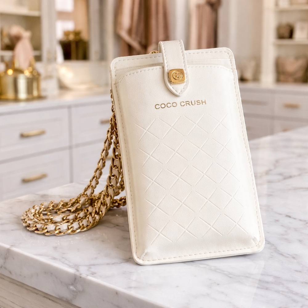 CHANEL Coco Crush Phone Crossbody White Gold Chain Card Case Pouch Perfect Gift